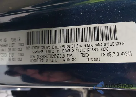 2019 Ram 1500 Laramie 4X4 6'4 Box из США, поврежденный, VIN 1C6SRFDT1KN567319